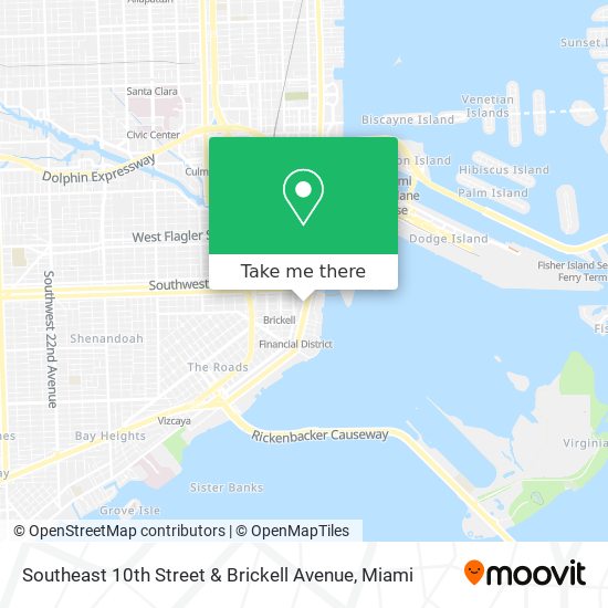 Southeast 10th Street & Brickell Avenue map