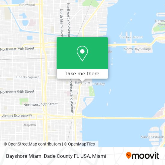 Mapa de Bayshore Miami Dade County FL USA