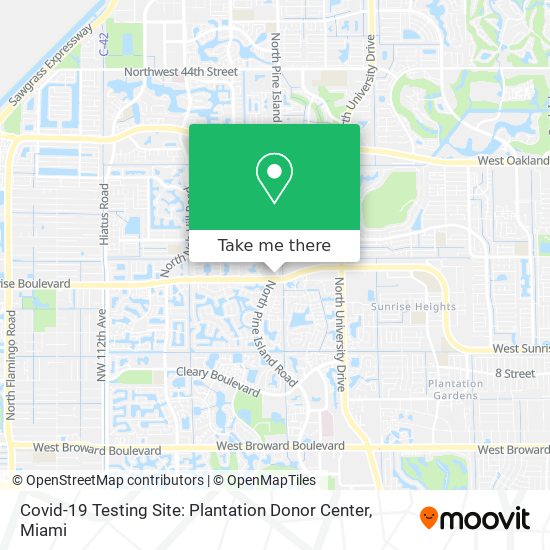 Covid-19 Testing Site: Plantation Donor Center map