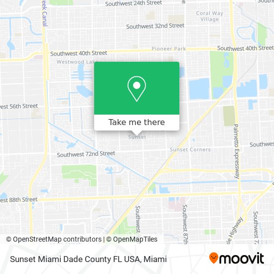 Mapa de Sunset Miami Dade County FL USA