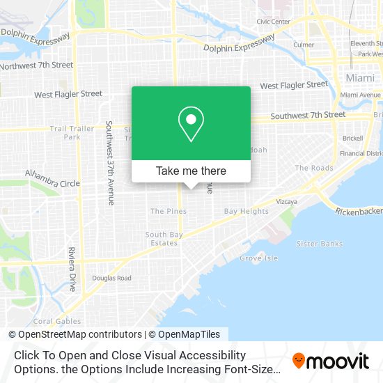 Mapa de Click To Open and Close Visual Accessibility Options. the Options Include Increasing Font-Size and