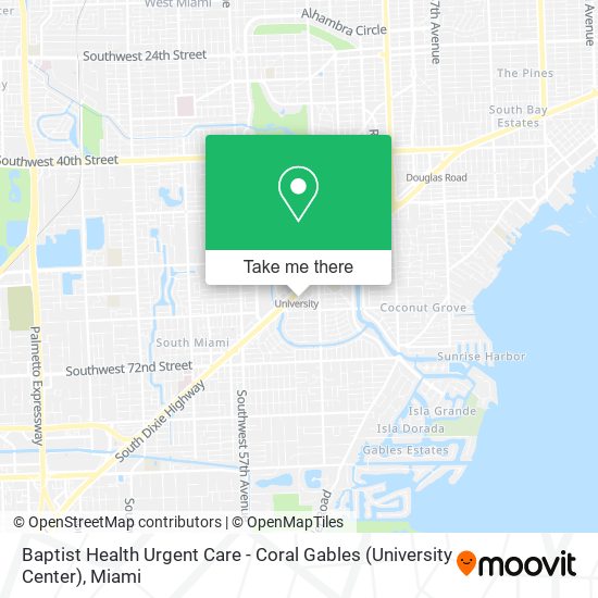 Mapa de Baptist Health Urgent Care - Coral Gables (University Center)