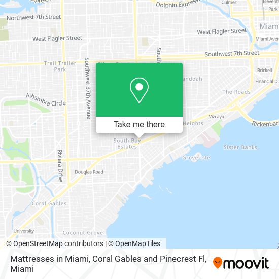 Mattresses in Miami, Coral Gables and Pinecrest Fl map