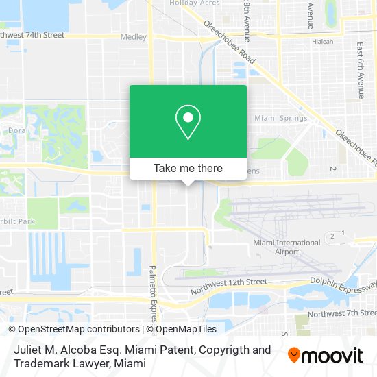 Mapa de Juliet M. Alcoba Esq. Miami Patent, Copyrigth and Trademark Lawyer