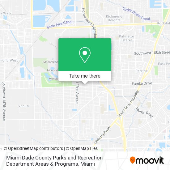 Miami Dade County Parks and Recreation Department Areas & Programs map