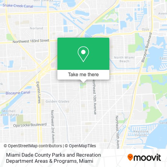 Miami Dade County Parks and Recreation Department Areas & Programs map