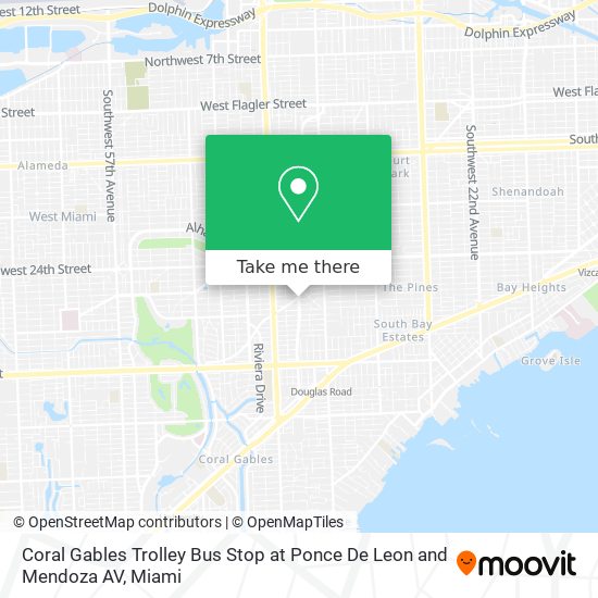 Coral Gables Trolley Bus Stop at Ponce De Leon and Mendoza AV map