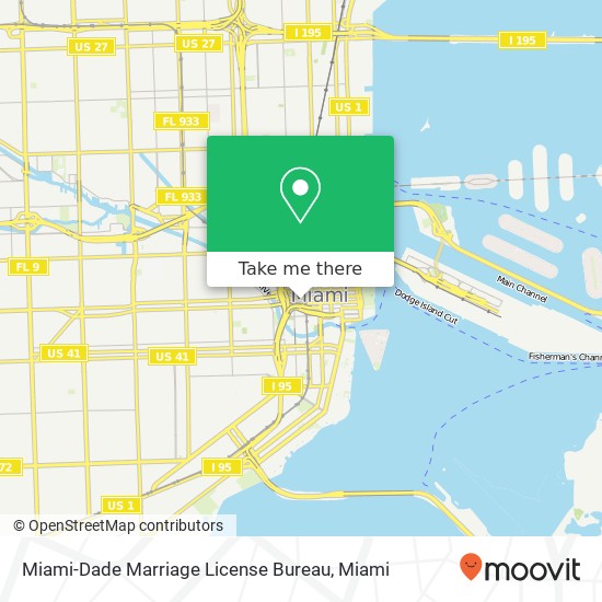 Miami-Dade Marriage License Bureau map