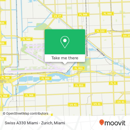 Swiss A330  Miami - Zurich map