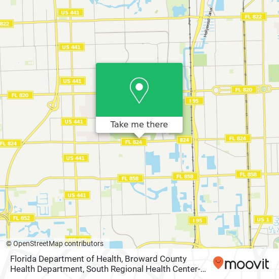 Mapa de Florida Department of Health, Broward County Health Department, South Regional Health Center-Hollyw