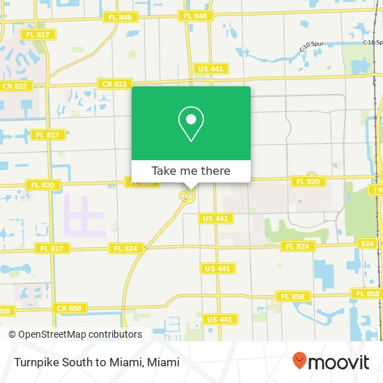 Turnpike South to Miami map