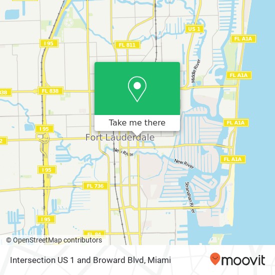 Intersection US 1 and Broward Blvd map