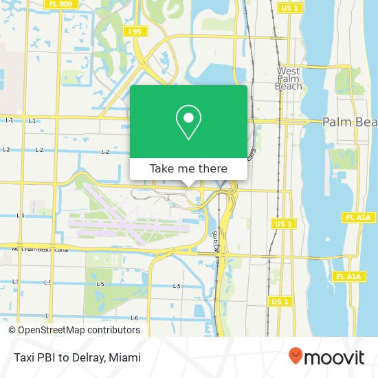 Mapa de Taxi PBI to Delray