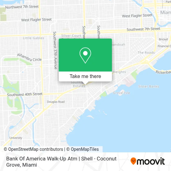 Bank Of America Walk-Up Atm | Shell - Coconut Grove map