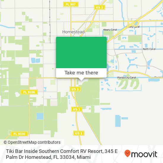 Mapa de Tiki Bar Inside Southern Comfort RV Resort, 345 E Palm Dr Homestead, FL 33034