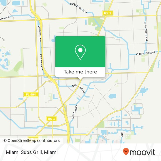 Mapa de Miami Subs Grill, 18660 S Dixie Hwy Cutler Bay, FL 33157