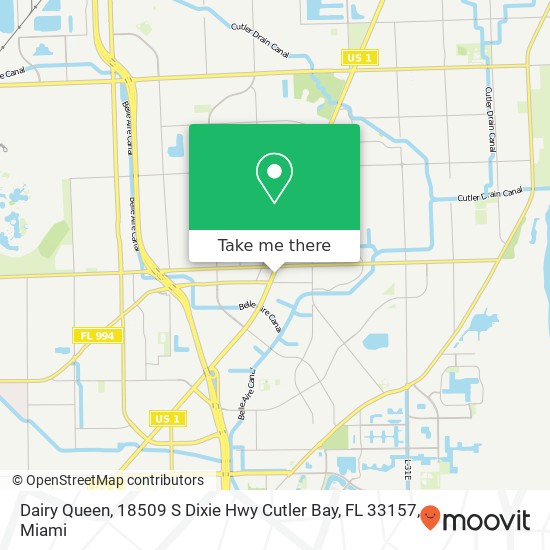 Mapa de Dairy Queen, 18509 S Dixie Hwy Cutler Bay, FL 33157