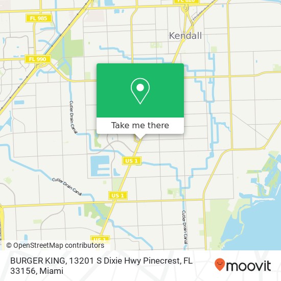 Mapa de BURGER KING, 13201 S Dixie Hwy Pinecrest, FL 33156