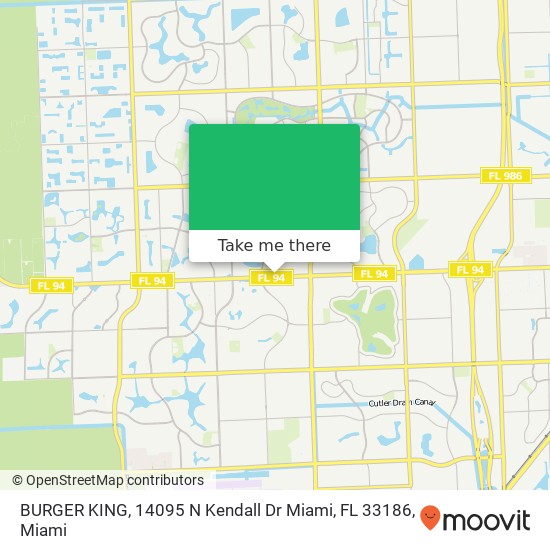 Mapa de BURGER KING, 14095 N Kendall Dr Miami, FL 33186