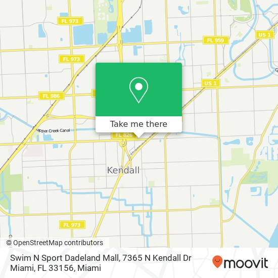 Mapa de Swim N Sport Dadeland Mall, 7365 N Kendall Dr Miami, FL 33156