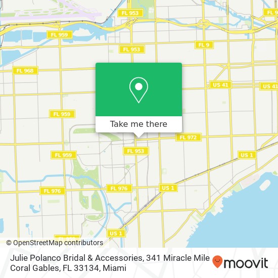 Mapa de Julie Polanco Bridal & Accessories, 341 Miracle Mile Coral Gables, FL 33134