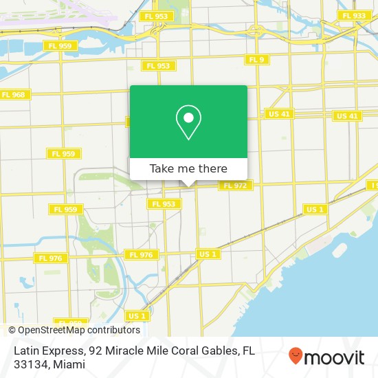 Mapa de Latin Express, 92 Miracle Mile Coral Gables, FL 33134