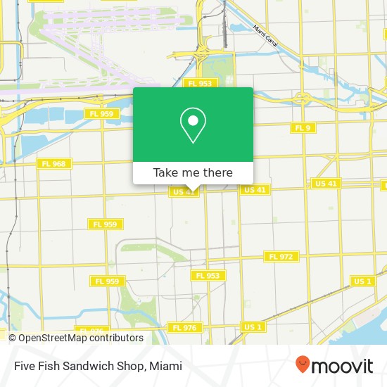 Mapa de Five Fish Sandwich Shop, 4338 SW 8th St Miami, FL 33134