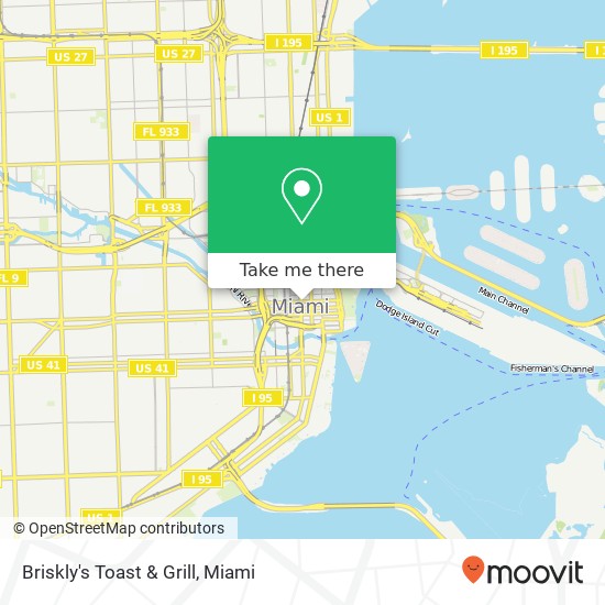 Mapa de Briskly's Toast & Grill, 12 NE 1st St Miami, FL 33132