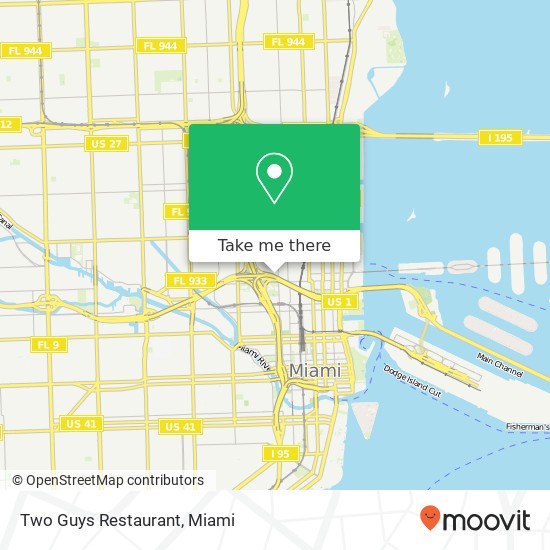 Mapa de Two Guys Restaurant, 1490 NW 3rd Ave Miami, FL 33136