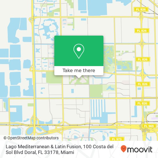 Mapa de Lago Mediterranean & Latin Fusion, 100 Costa del Sol Blvd Doral, FL 33178