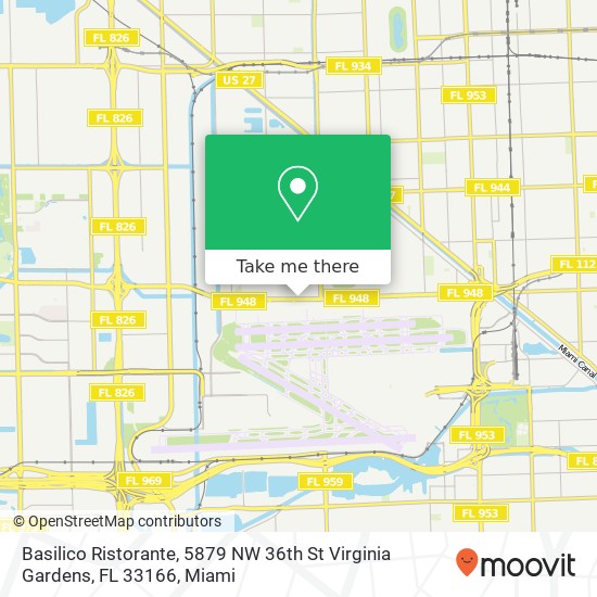 Mapa de Basilico Ristorante, 5879 NW 36th St Virginia Gardens, FL 33166