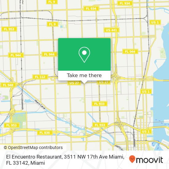 Mapa de El Encuentro Restaurant, 3511 NW 17th Ave Miami, FL 33142