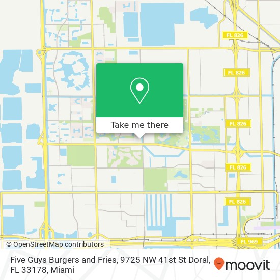 Mapa de Five Guys Burgers and Fries, 9725 NW 41st St Doral, FL 33178
