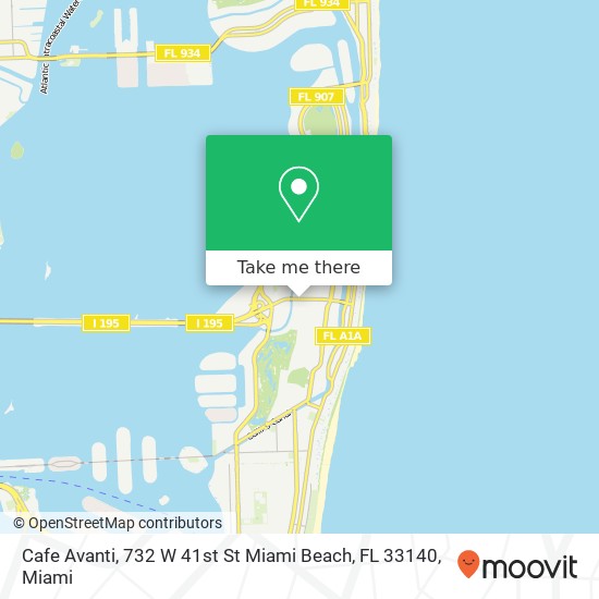 Mapa de Cafe Avanti, 732 W 41st St Miami Beach, FL 33140