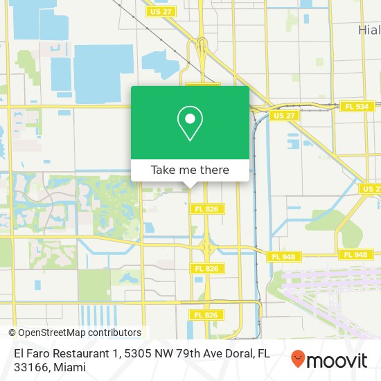 Mapa de El Faro Restaurant 1, 5305 NW 79th Ave Doral, FL 33166