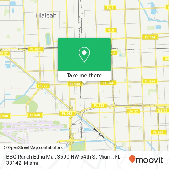 Mapa de BBQ Ranch Edna Mar, 3690 NW 54th St Miami, FL 33142