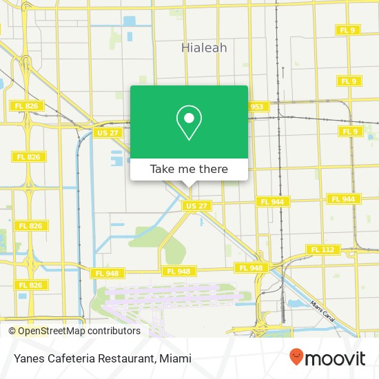 Mapa de Yanes Cafeteria Restaurant, 476 Palm Ave Hialeah, FL 33010