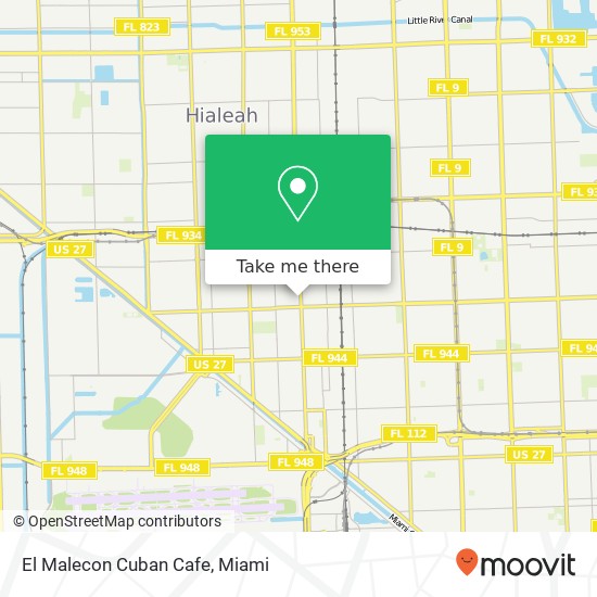 Mapa de El Malecon Cuban Cafe, 1000 E 8th Ave Hialeah, FL 33010