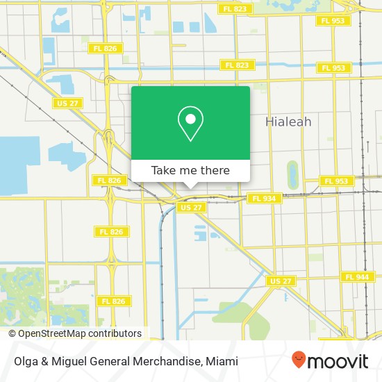 Mapa de Olga & Miguel General Merchandise, 1000 W 23rd St Hialeah, FL 33010