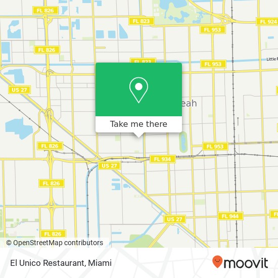 Mapa de El Unico Restaurant, 498 W 28th St Hialeah, FL 33010