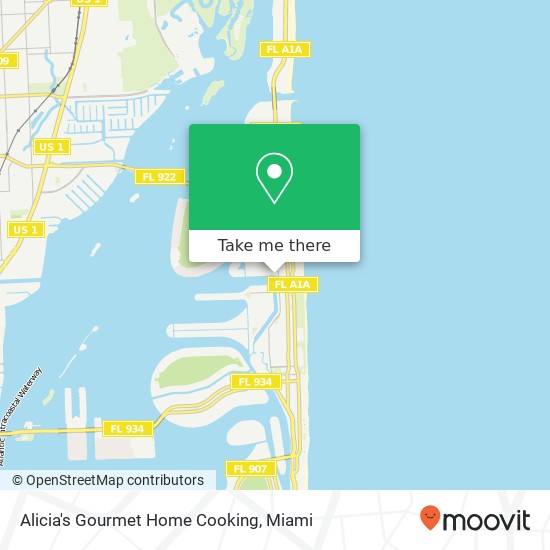 Mapa de Alicia's Gourmet Home Cooking, 8705 Carlyle Ave Surfside, FL 33154