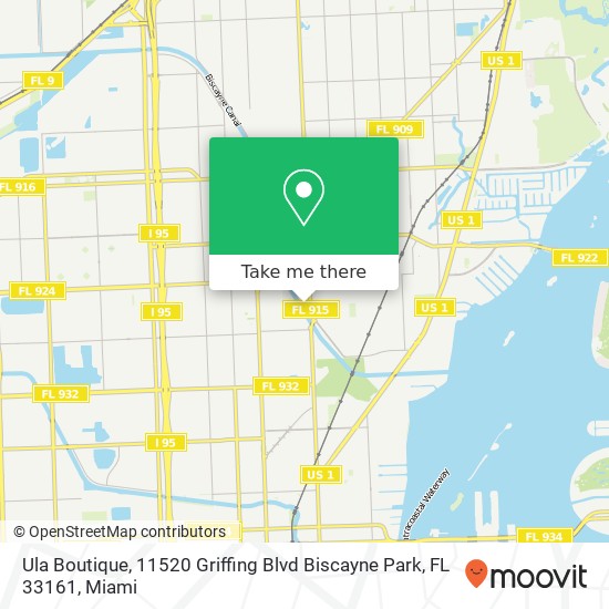 Mapa de Ula Boutique, 11520 Griffing Blvd Biscayne Park, FL 33161
