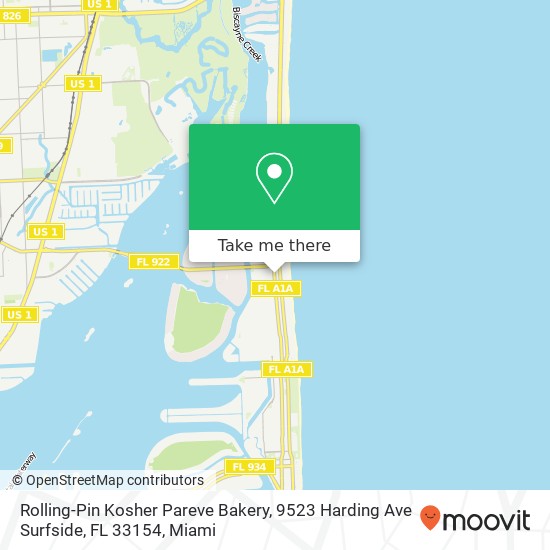 Mapa de Rolling-Pin Kosher Pareve Bakery, 9523 Harding Ave Surfside, FL 33154
