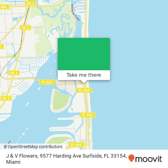 Mapa de J & V Flowers, 9577 Harding Ave Surfside, FL 33154