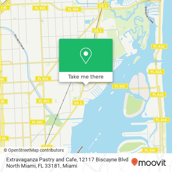 Mapa de Extravaganza Pastry and Cafe, 12117 Biscayne Blvd North Miami, FL 33181