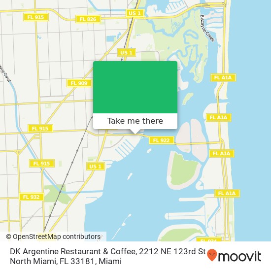Mapa de DK Argentine Restaurant & Coffee, 2212 NE 123rd St North Miami, FL 33181