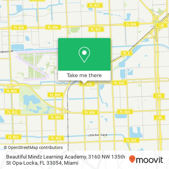 Mapa de Beautiful Mindz Learning Academy, 3160 NW 135th St Opa-Locka, FL 33054