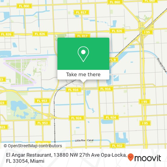 Mapa de El Angar Restaurant, 13880 NW 27th Ave Opa-Locka, FL 33054