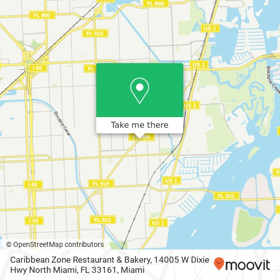 Mapa de Caribbean Zone Restaurant & Bakery, 14005 W Dixie Hwy North Miami, FL 33161