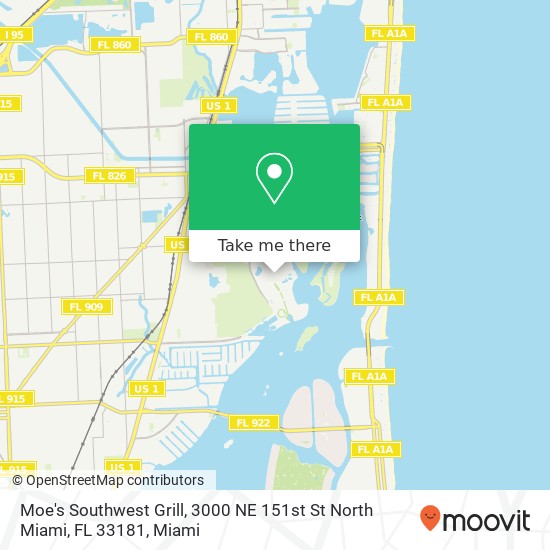 Mapa de Moe's Southwest Grill, 3000 NE 151st St North Miami, FL 33181